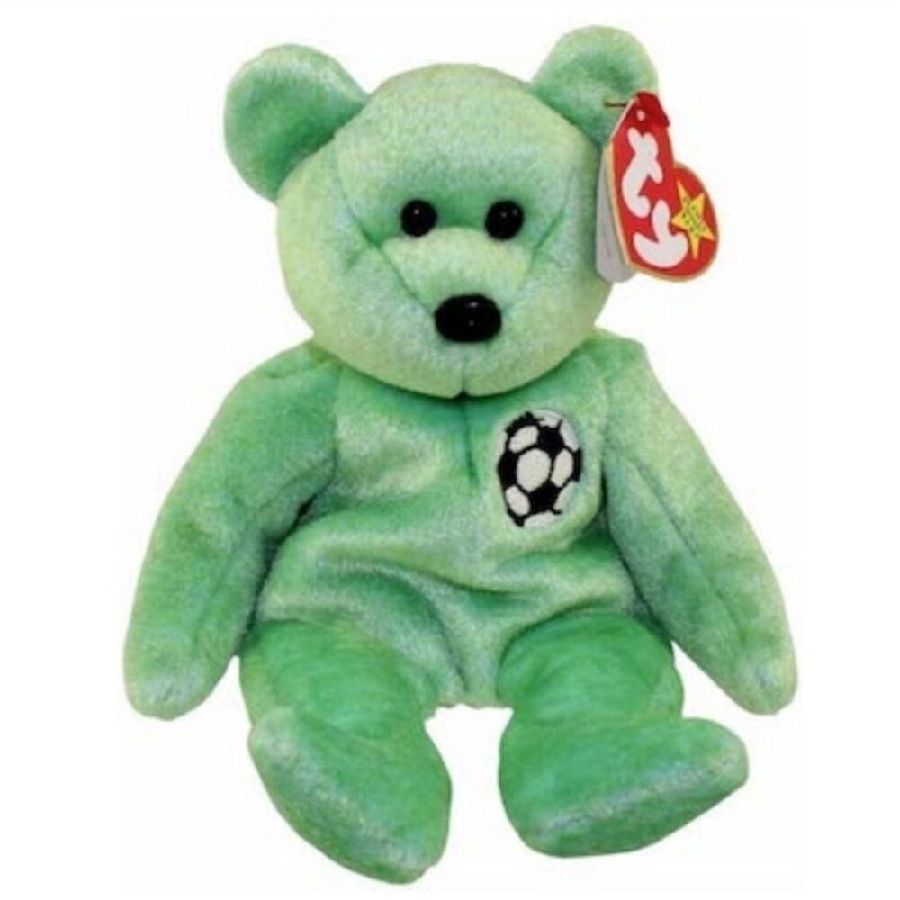 Ty Beanie Babies 1998 Kicks Green Plush Collectible With RARE ERRORS
